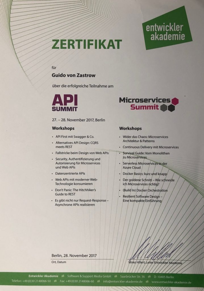 Zertifikat-API-Summit2017